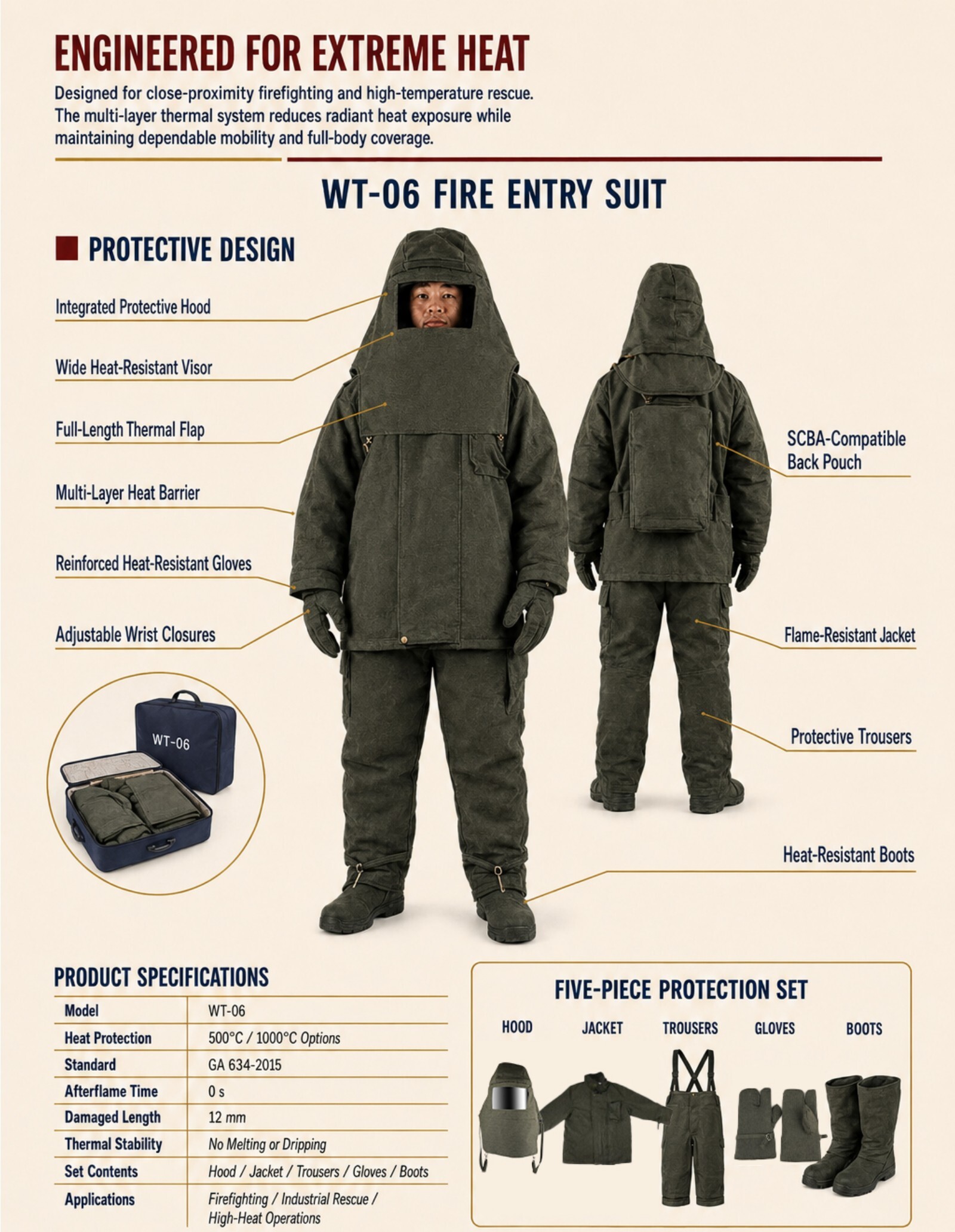 Complete catalogue page 7: WT-06 Fire Entry Suit, including all original product photographs, diagrams, specifications and descriptions