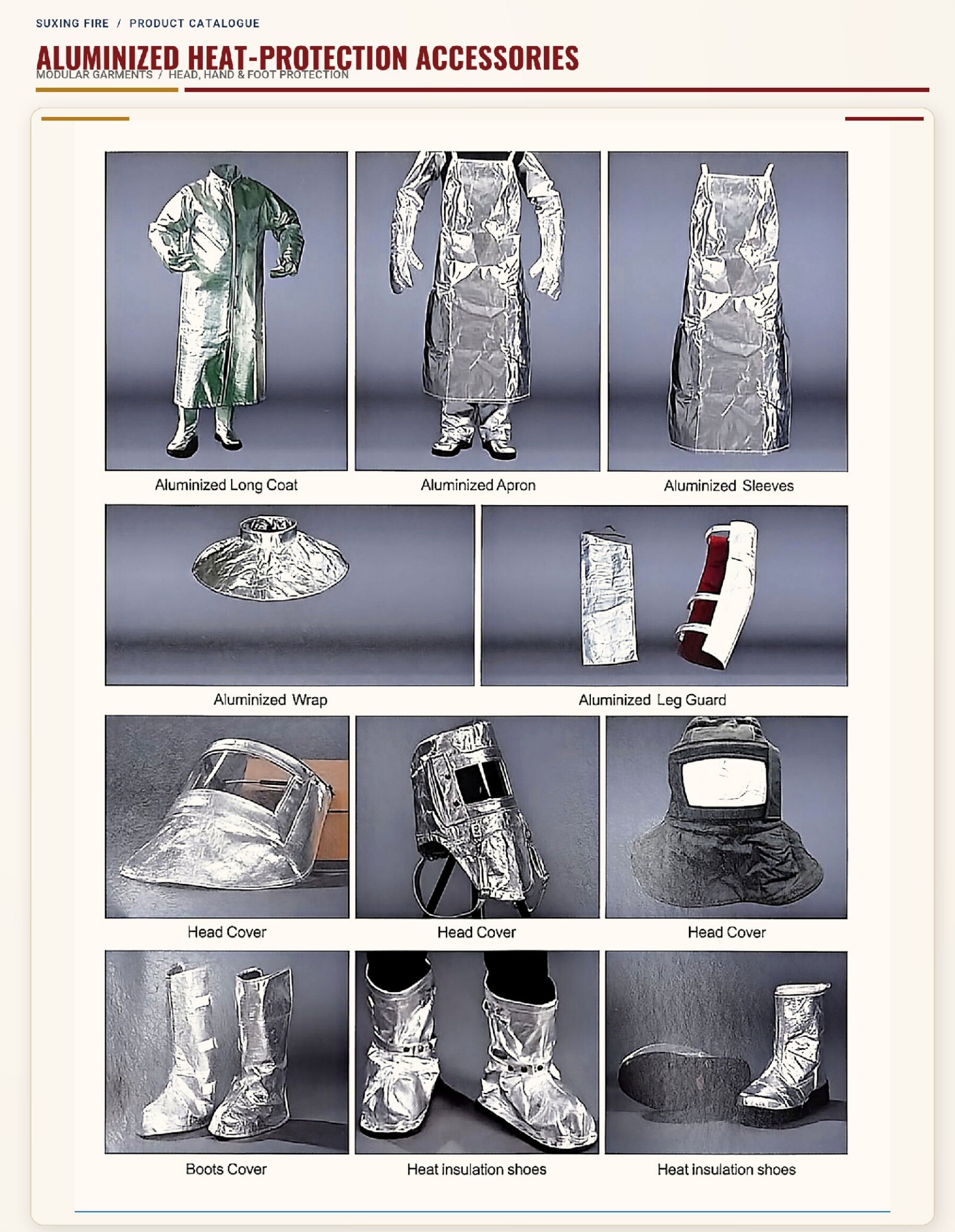 Complete catalogue page 9: Aluminized Heat-Protection Accessories, including all original product photographs, diagrams, specifications and descriptions