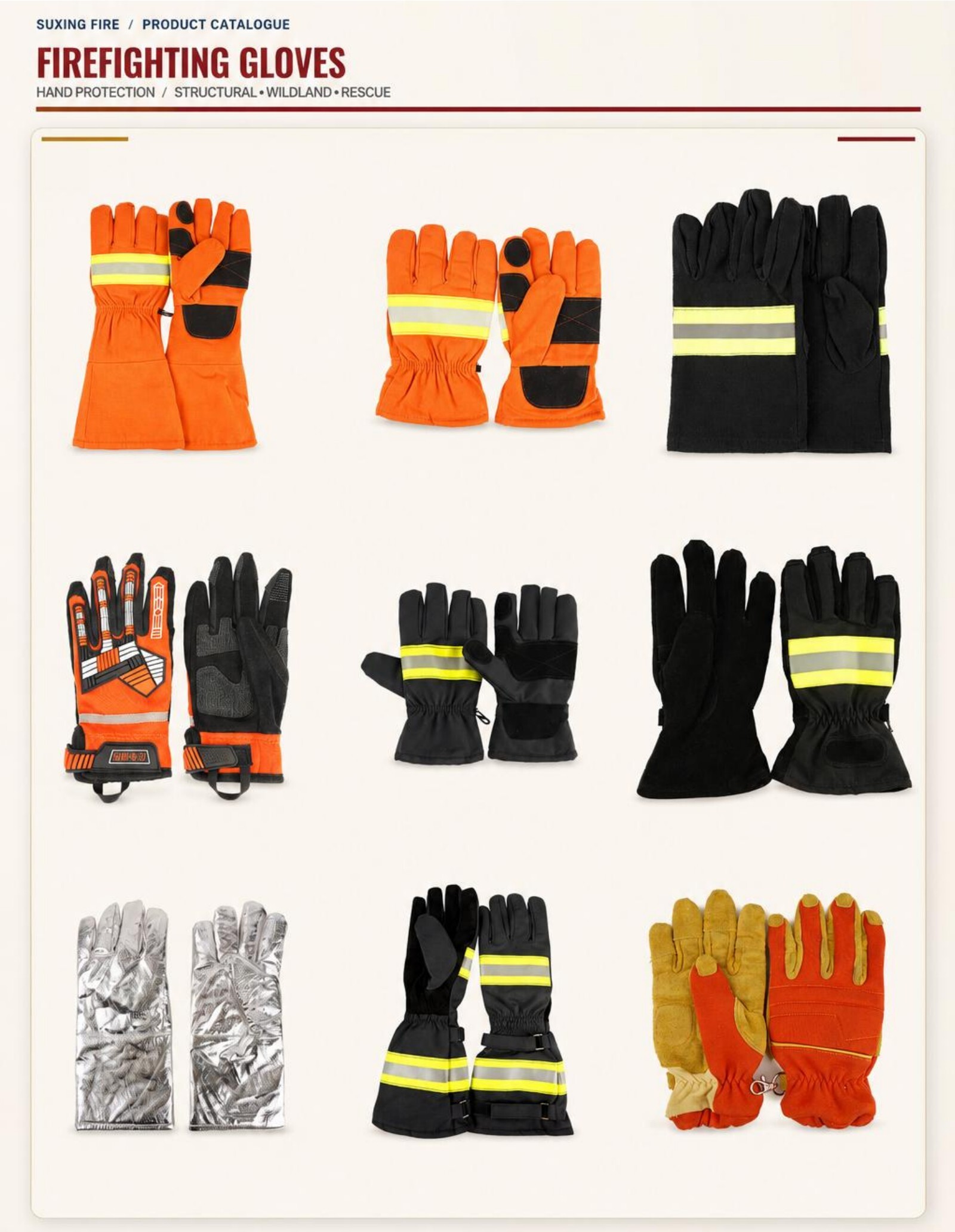 Complete catalogue page 10: Firefighting Gloves, including all original product photographs, diagrams, specifications and descriptions