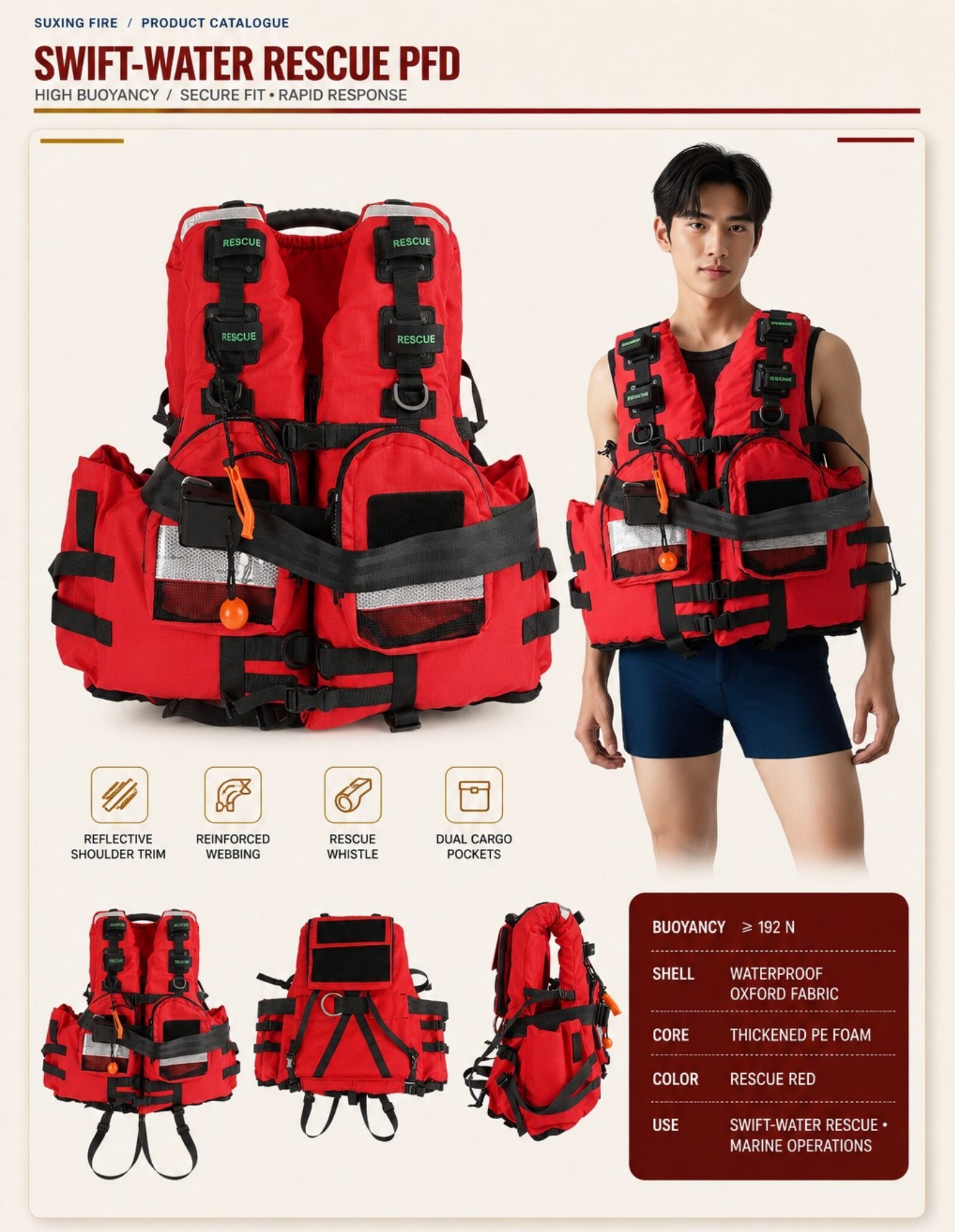 Complete catalogue page 11: Swift-Water Rescue PFD, including all original product photographs, diagrams, specifications and descriptions